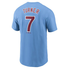 Trea Turner Philadelphia Phillies Nike Fuse Name & Number T-Shirt - Light Blue T-shirts