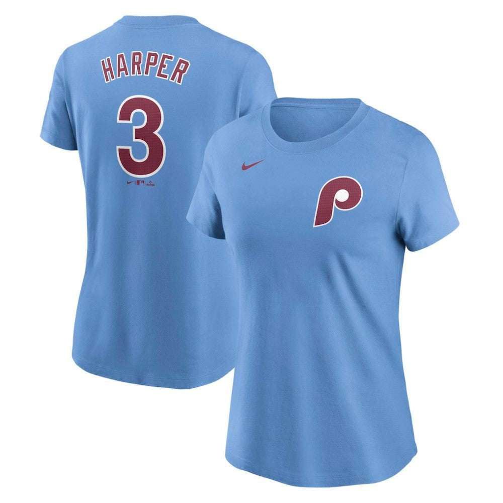Bryce Harper Philadelphia Phillies Nike Women's Cooperstown Collection Fuse Name & Number T-Shirt - Light Blue T-shirts