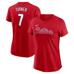 Trea Turner Philadelphia Phillies Nike Women's Cooperstown Collection Fuse Name & Number T-Shirt - Red T-shirts