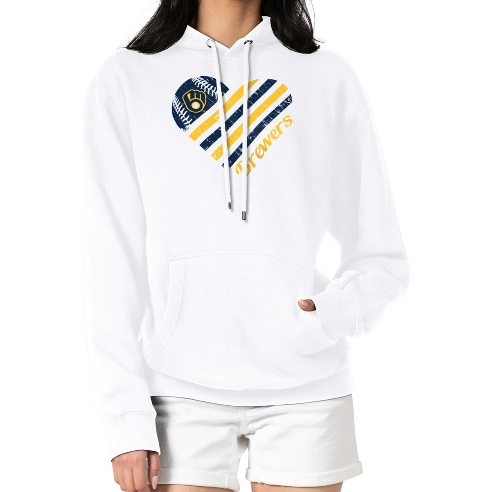 Milwaukee Brewers G-III 4Her by Carl Banks Women's Heart Fleece Pullover Hoodie - White Hoodies