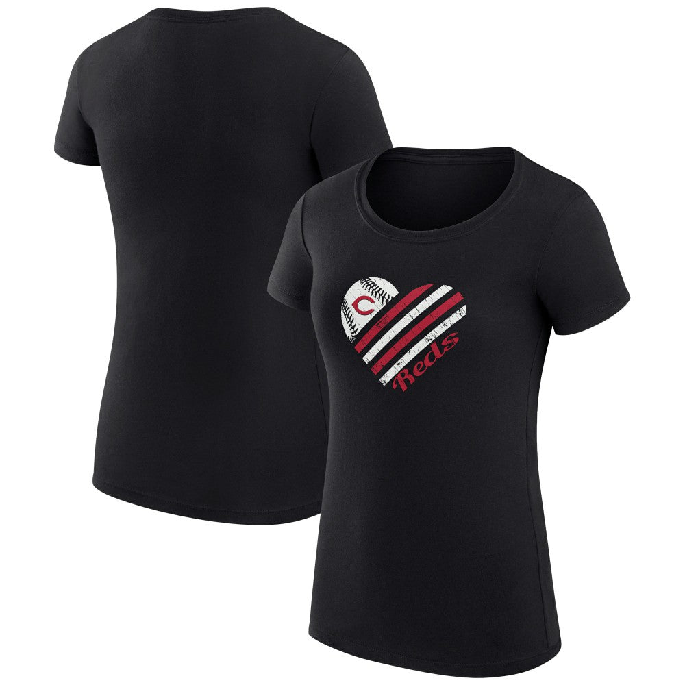 Cincinnati Reds G-III 4Her by Carl Banks Women's Super-Slim Fit Lightweight Heart Graphic T-Shirt - Black T-shirts