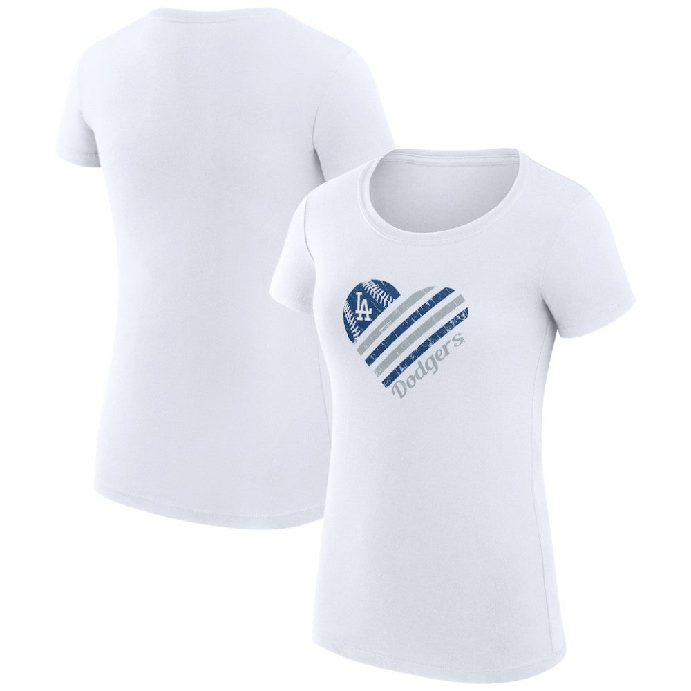 Los Angeles Dodgers G-III 4Her by Carl Banks Women's Super-Slim Fit Lightweight Heart Graphic T-Shirt - White T-shirts