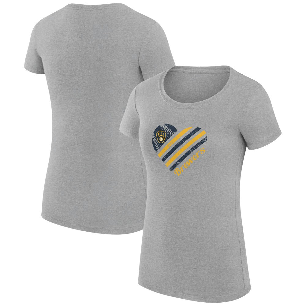 Milwaukee Brewers G-III 4Her by Carl Banks Women's Super-Slim Fit Lightweight Heart Graphic T-Shirt - Heather Gray T-shirts