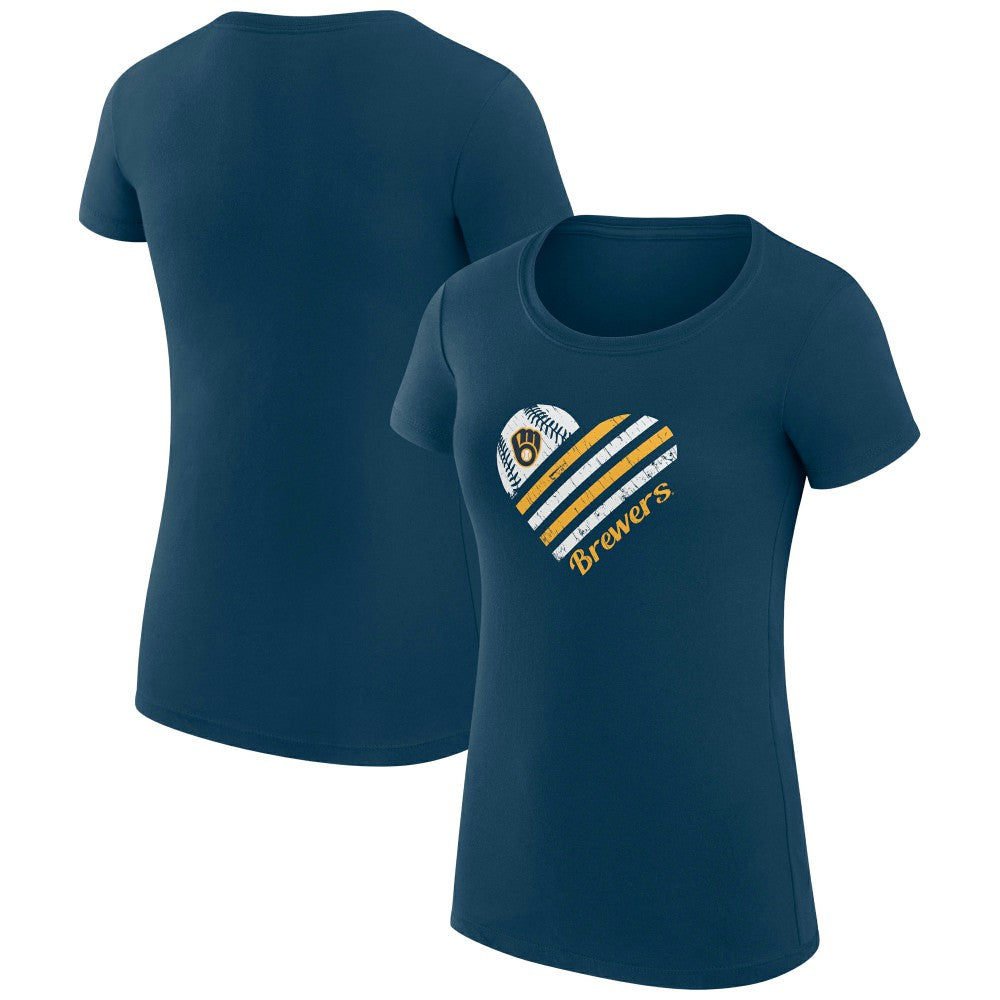 Milwaukee Brewers G-III 4Her by Carl Banks Women's Super-Slim Fit Lightweight Heart Graphic T-Shirt - Navy T-shirts