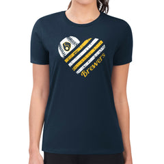 Milwaukee Brewers G-III 4Her by Carl Banks Women's Super-Slim Fit Lightweight Heart Graphic T-Shirt - Navy T-shirts