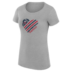 Minnesota Twins G-III 4Her by Carl Banks Women's Super-Slim Fit Lightweight Heart Graphic T-Shirt - Heather Gray T-shirts