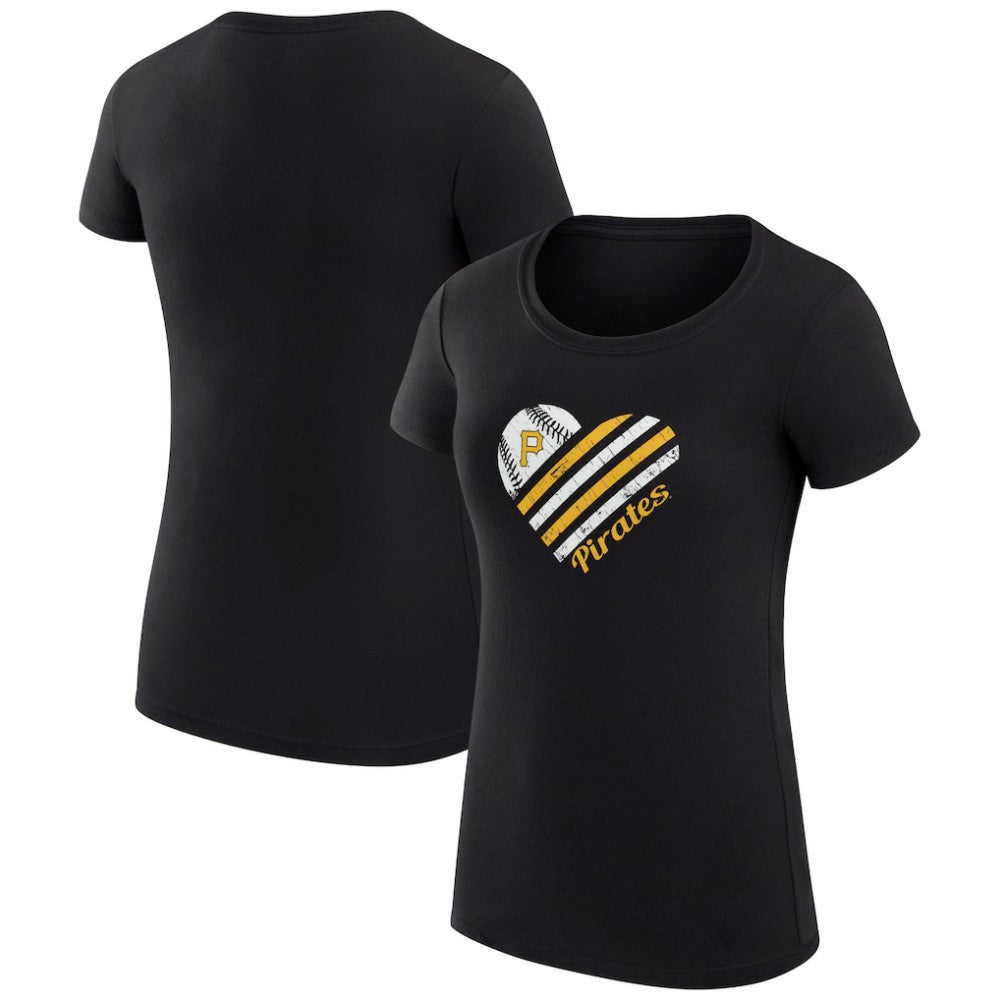 Pittsburgh Pirates G-III 4Her by Carl Banks Women's Super-Slim Fit Lightweight Heart Graphic T-Shirt - Black T-shirts