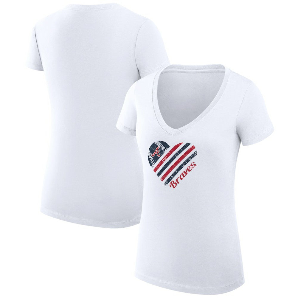 Atlanta Braves G-III 4Her by Carl Banks Women's Super-Slim Fit Lightweight Heart V-Neck T-Shirt - White T-shirts