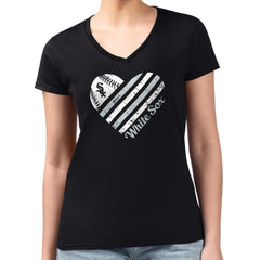 Chicago White Sox G-III 4Her by Carl Banks Women's Super-Slim Fit Lightweight Heart V-Neck T-Shirt - Black T-shirts