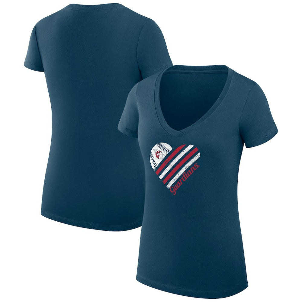 Cleveland Guardians G-III 4Her by Carl Banks Women's Super-Slim Fit Lightweight Heart V-Neck T-Shirt - Navy T-shirts