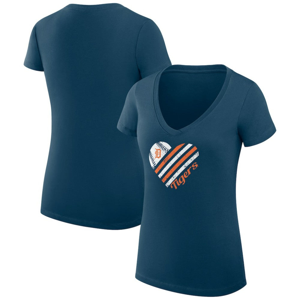 Detroit Tigers G-III 4Her by Carl Banks Women's Super-Slim Fit Lightweight Heart V-Neck T-Shirt - Navy T-shirts