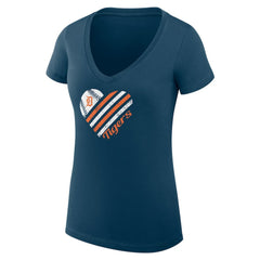 Detroit Tigers G-III 4Her by Carl Banks Women's Super-Slim Fit Lightweight Heart V-Neck T-Shirt - Navy T-shirts