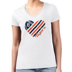 Detroit Tigers G-III 4Her by Carl Banks Women's Super-Slim Fit Lightweight Heart V-Neck T-Shirt - White T-shirts