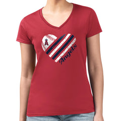 Los Angeles Angels G-III 4Her by Carl Banks Women's Super-Slim Fit Lightweight Heart V-Neck T-Shirt - Red T-shirts