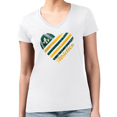Athletics G-III 4Her by Carl Banks Women's Super-Slim Fit Lightweight Heart V-Neck T-Shirt - White T-shirts