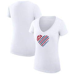 Philadelphia Phillies G-III 4Her by Carl Banks Women's Super-Slim Fit Lightweight Heart V-Neck T-Shirt - White T-shirts