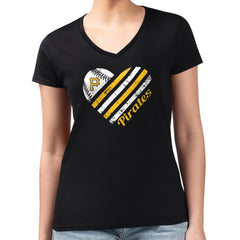 Pittsburgh Pirates G-III 4Her by Carl Banks Women's Super-Slim Fit Lightweight Heart V-Neck T-Shirt - Black T-shirts