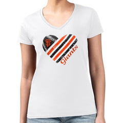 San Francisco Giants G-III 4Her by Carl Banks Women's Super-Slim Fit Lightweight Heart V-Neck T-Shirt - White T-shirts