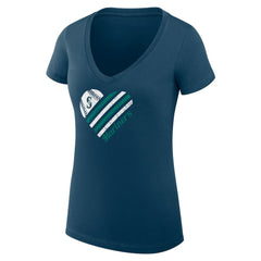 Seattle Mariners G-III 4Her by Carl Banks Women's Super-Slim Fit Lightweight Heart V-Neck T-Shirt - Navy T-shirts