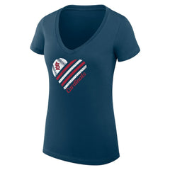 St. Louis Cardinals G-III 4Her by Carl Banks Women's Super-Slim Fit Lightweight Heart V-Neck T-Shirt - Navy T-shirts