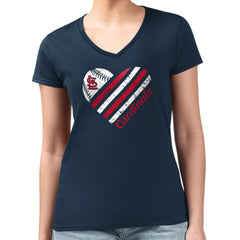 St. Louis Cardinals G-III 4Her by Carl Banks Women's Super-Slim Fit Lightweight Heart V-Neck T-Shirt - Navy T-shirts