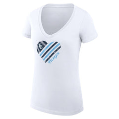 Tampa Bay Rays G-III 4Her by Carl Banks Women's Super-Slim Fit Lightweight Heart V-Neck T-Shirt - White T-shirts