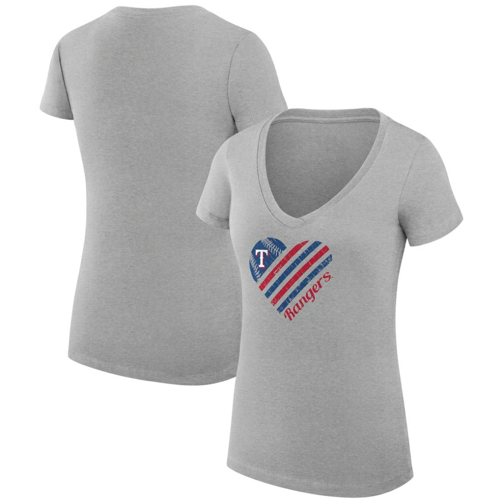 Texas Rangers G-III 4Her by Carl Banks Women's Super-Slim Fit Lightweight Heart V-Neck T-Shirt - Heather Gray T-shirts