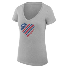 Texas Rangers G-III 4Her by Carl Banks Women's Super-Slim Fit Lightweight Heart V-Neck T-Shirt - Heather Gray T-shirts