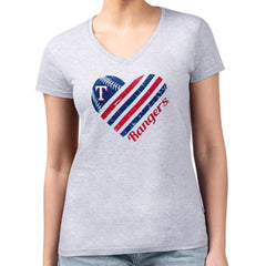 Texas Rangers G-III 4Her by Carl Banks Women's Super-Slim Fit Lightweight Heart V-Neck T-Shirt - Heather Gray T-shirts