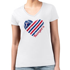 Texas Rangers G-III 4Her by Carl Banks Women's Super-Slim Fit Lightweight Heart V-Neck T-Shirt - White T-shirts