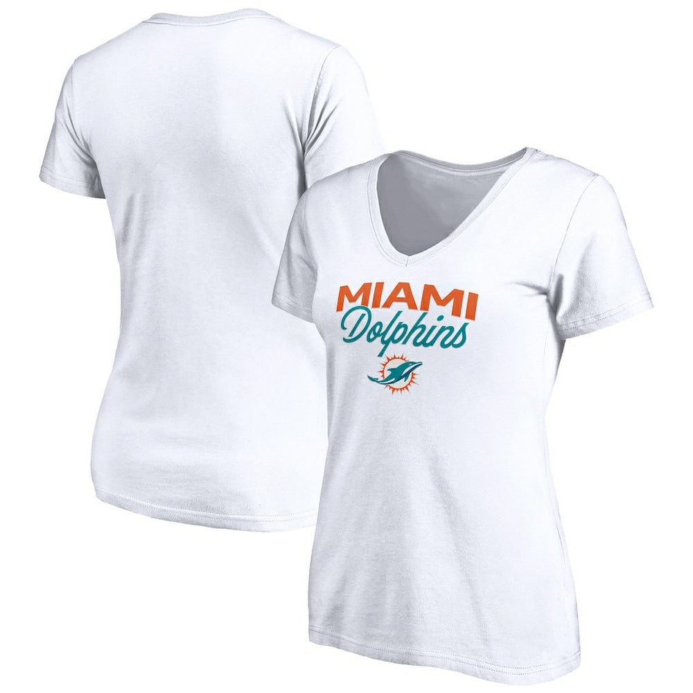 Miami Dolphins Women's Depth Chart V-Neck T-Shirt White