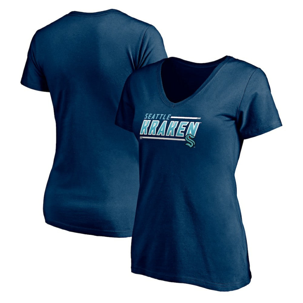 NHL Seattle Kraken Women's Mascot In Bounds V-Neck T-Shirt - Deep Sea Blue
