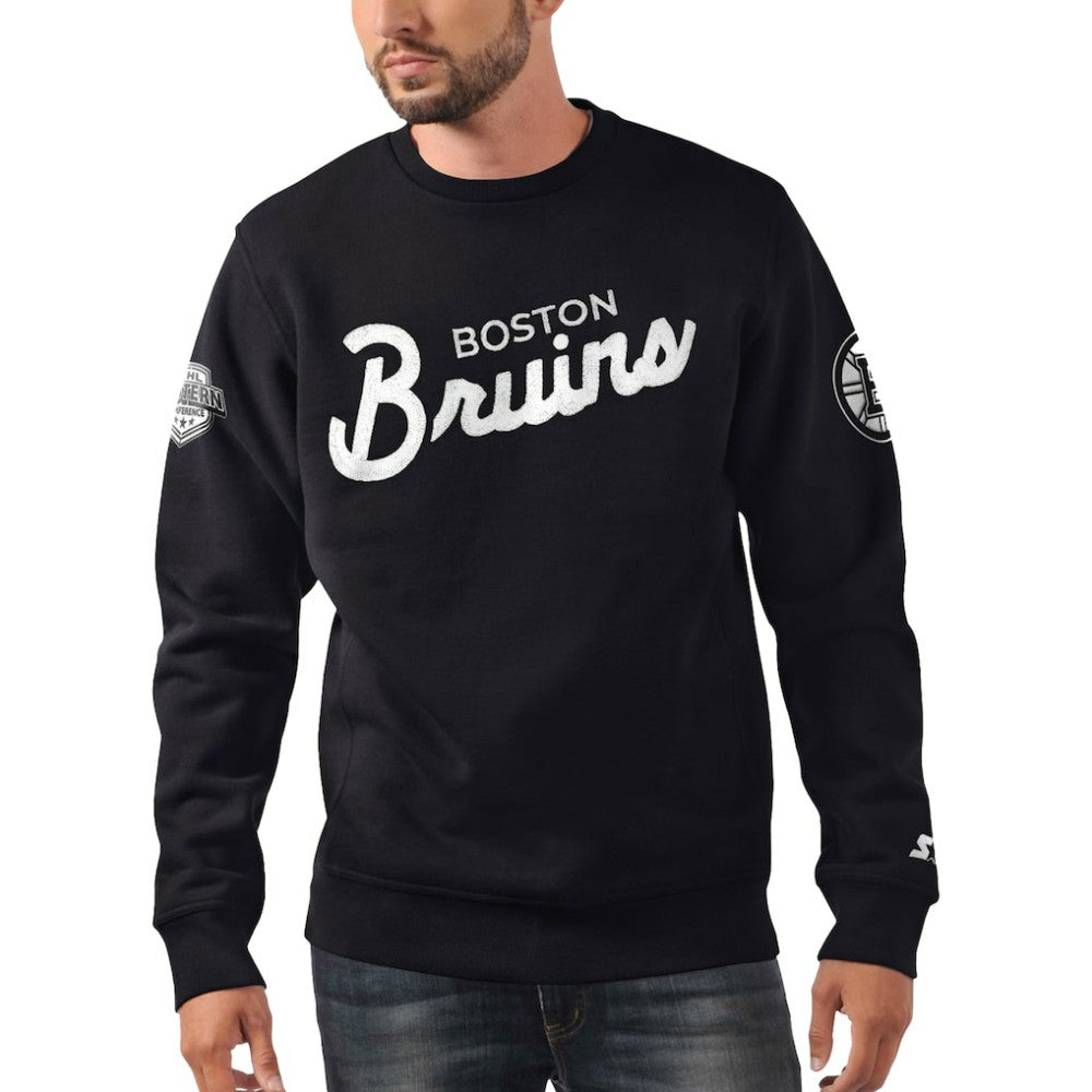 NHL Boston Bruins Starter x NHL Black Ice Cross Check Pullover Sweatshirt - Black