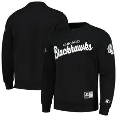 NHL Chicago Blackhawks Starter x NHL Black Ice Cross Check Pullover Sweatshirt - Black