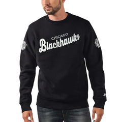 NHL Chicago Blackhawks Starter x NHL Black Ice Cross Check Pullover Sweatshirt - Black