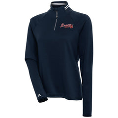 Atlanta Braves Antigua Women's Milo Raglan Quarter-Zip Pullover Top - Navy Pullover