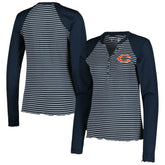 Chicago Bears Antigua Women's Maverick Waffle Henley Long Sleeve T-Shirt Navy