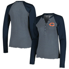 Chicago Bears Antigua Women's Maverick Waffle Henley Long Sleeve T-Shirt Navy