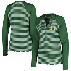 Green Bay Packers Antigua Women's Maverick Waffle Henley Long Sleeve T-Shirt Green