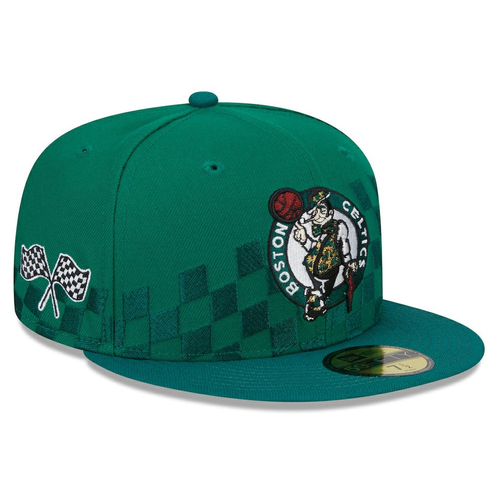 Boston Celtics Rally Drive Checkerboard 59FIFTY Crown Fitted Hat Kelly Green
