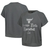 Chicago Bulls The Wild Collective Women's Embroidered Fleece Raglan Short Sleeve Pullover Sweatshirt Gray