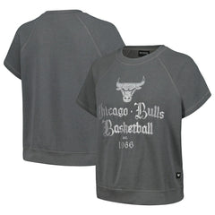 Chicago Bulls The Wild Collective Women's Embroidered Fleece Raglan Short Sleeve Pullover Sweatshirt Gray