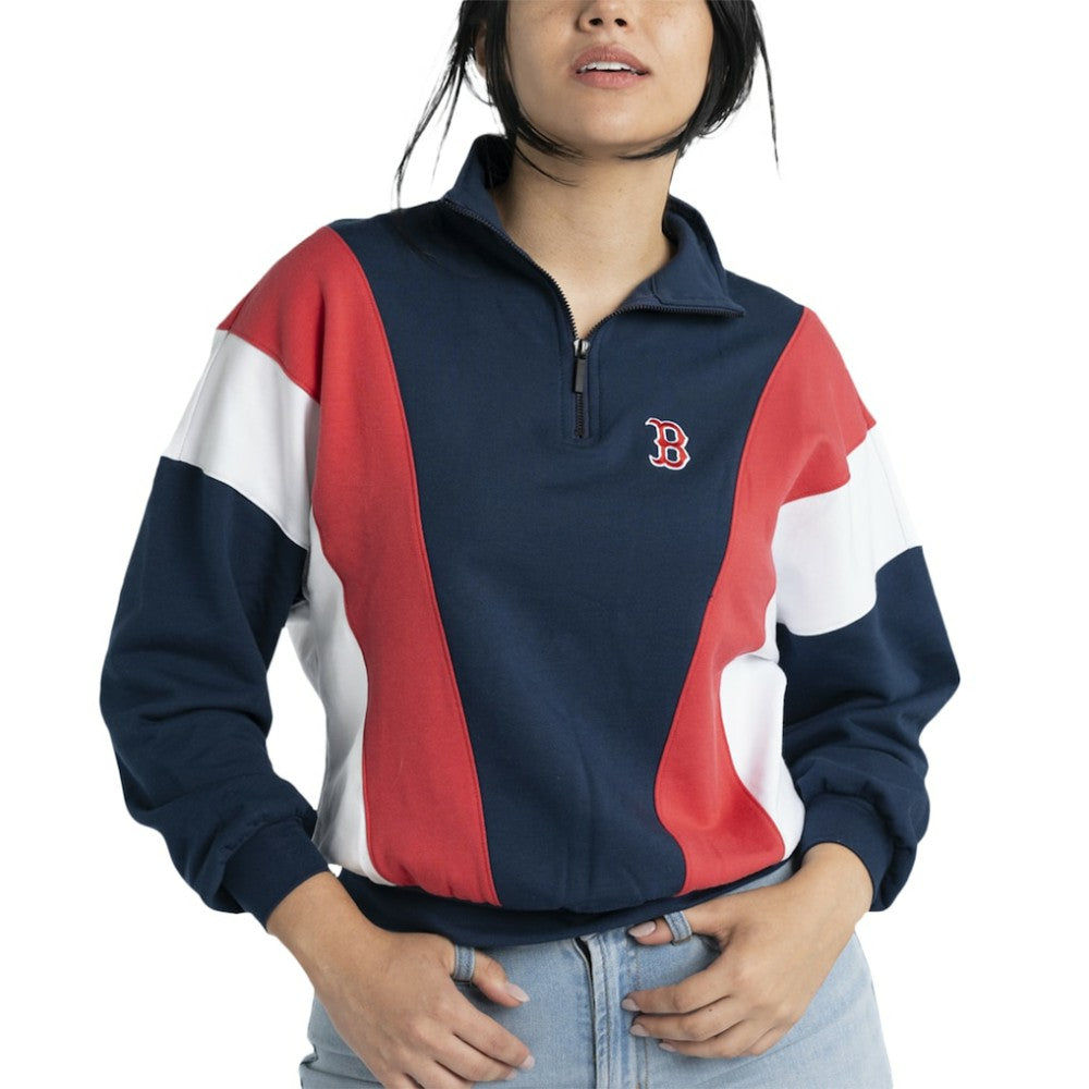 Boston Red Sox Lusso Women's Malia Quarter-Zip Sweatshirt - Navy Sweatshirts