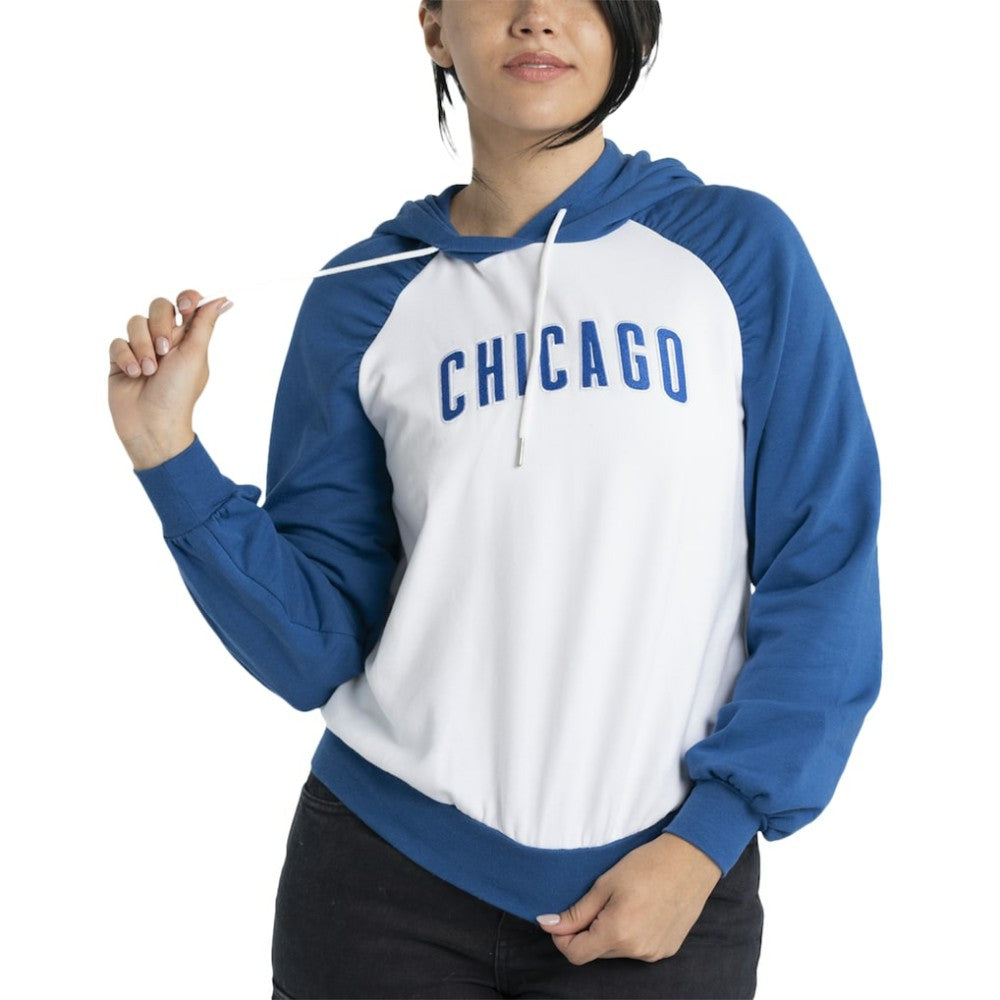 Chicago Cubs Lusso Women's Marlowe Tri-Blend Raglan Pullover Hoodie - White Hoodies