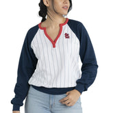 St. Louis Cardinals Lusso Women's Mack Fleece V-Neck Pullover Top - White/Navy Pullover