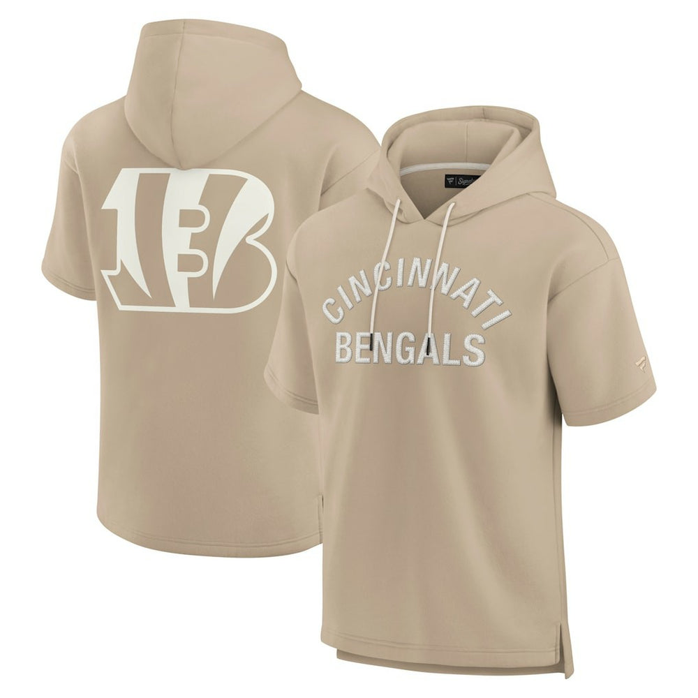 Cincinnati Bengals Unisex Elements Super Soft Fleece Short Sleeve Pullover Hoodie Khaki
