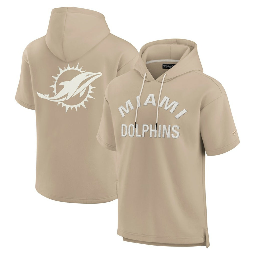 Miami Dolphins Unisex Elements Super Soft Fleece Short Sleeve Pullover Hoodie Khaki