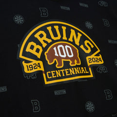 NHL Boston Bruins Mitchell & Ness 100th Anniversary Allover Print Pullover Hoodie - Black