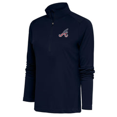 Atlanta Braves Antigua Women's Patriotic Tribute Half-Zip Pullover Top - Navy Pullover