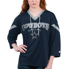 Dallas Cowboys Starter Women's Rally Lace-Up 3/4-Sleeve T-Shirt Navy